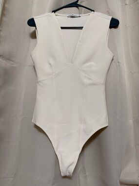 Abercrombie & Fitch Cream V-Neck One-Piece Bodysuit